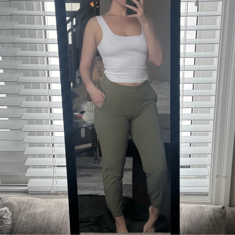 Olive Green High-Waisted Women's Jogger Pants - stretchy and comfortable